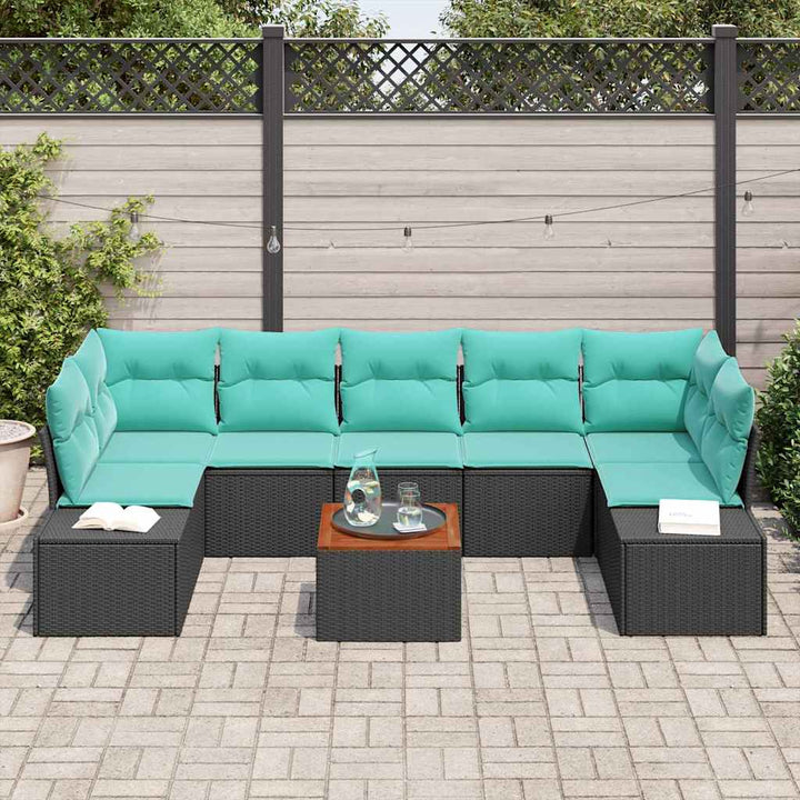 Havesofa Sæt 8 stk. Sort og turkis polyrattan