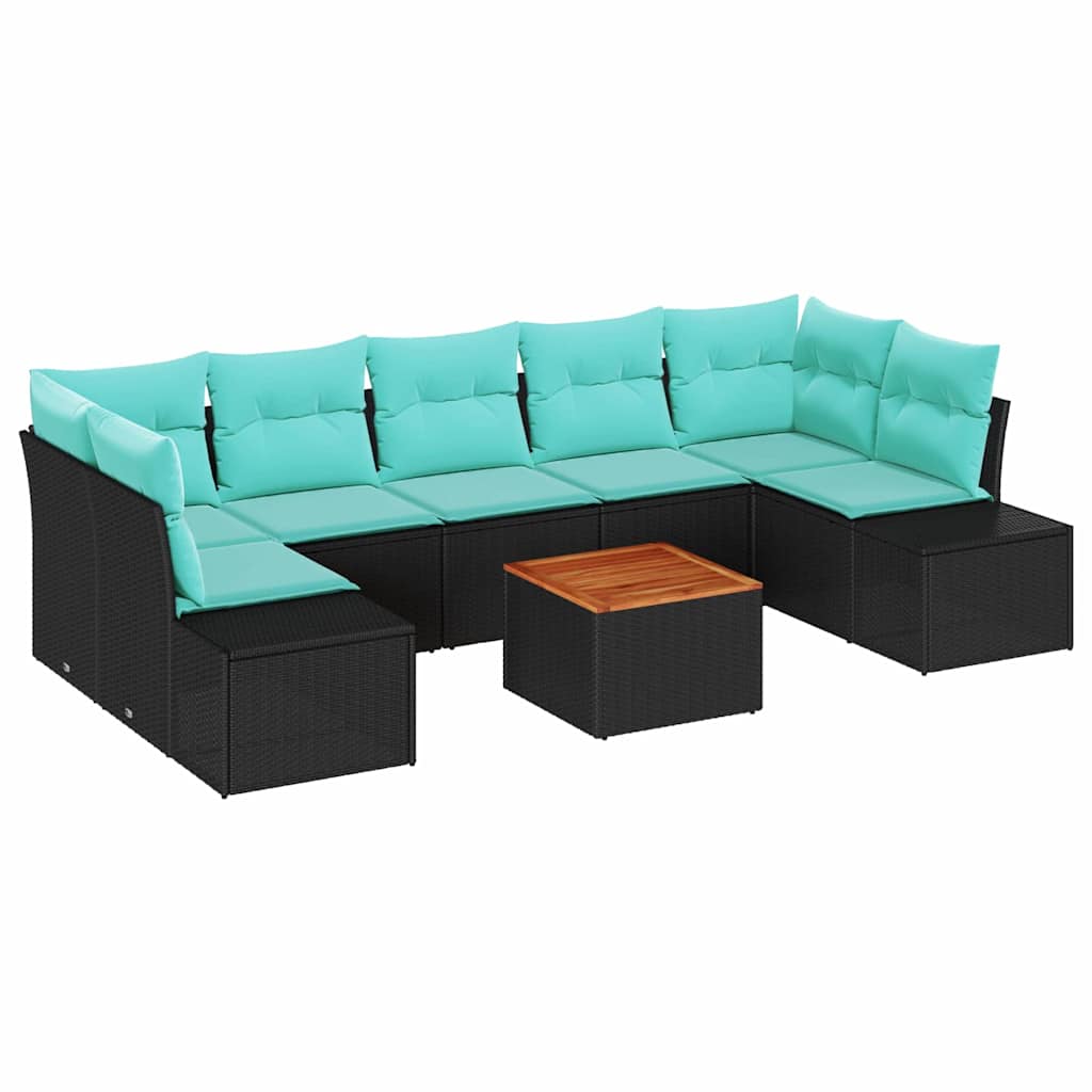 Havesofa Sæt 8 stk. Sort og turkis polyrattan