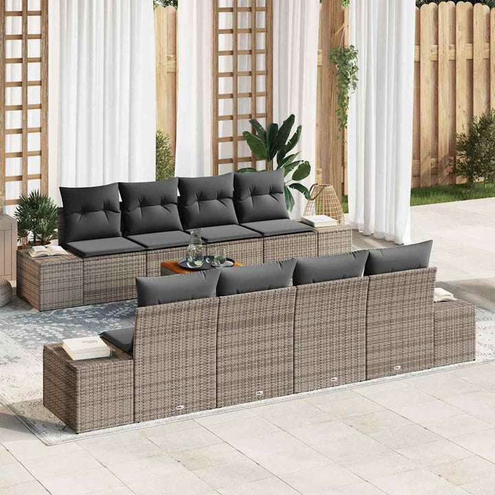 Havesofa Sæt med opbevaring 9 pcs Grå polyrattan