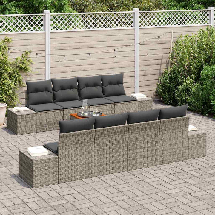Havesofa Sæt med opbevaring 9 pcs Grå polyrattan