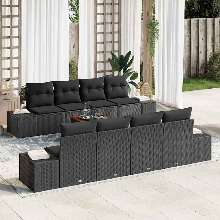 Havesofa Sæt med opbevaring 9 pcs Sort polyrattan