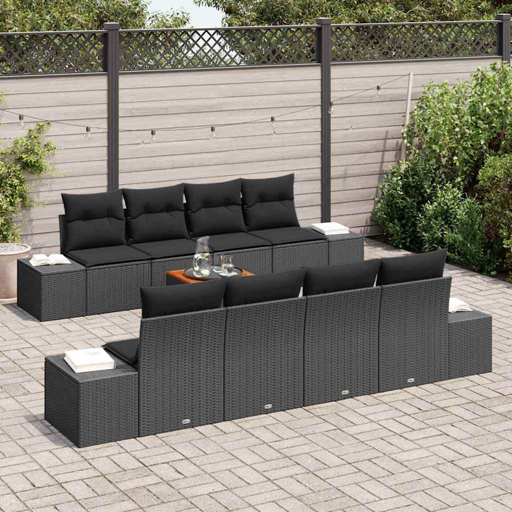 Havesofa Sæt med opbevaring 9 pcs Sort polyrattan