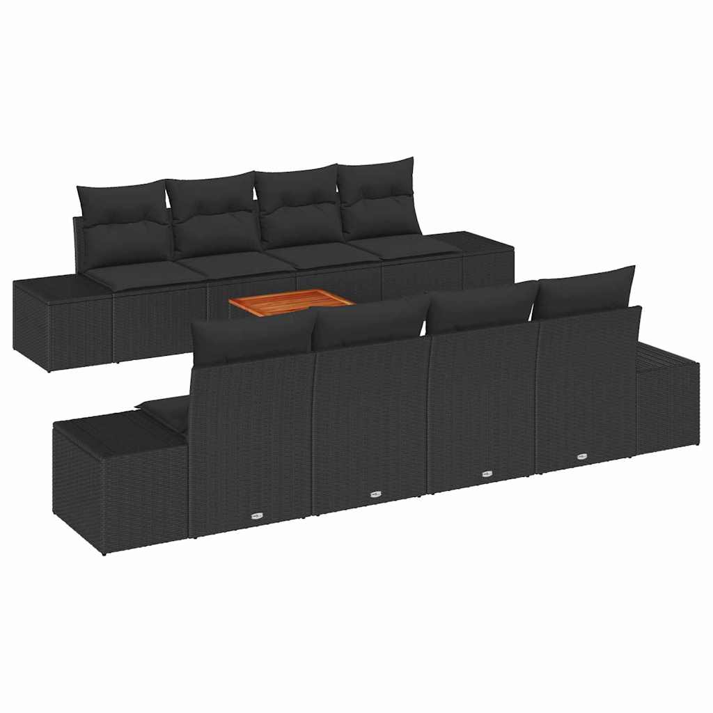 Havesofa Sæt med opbevaring 9 pcs Sort polyrattan