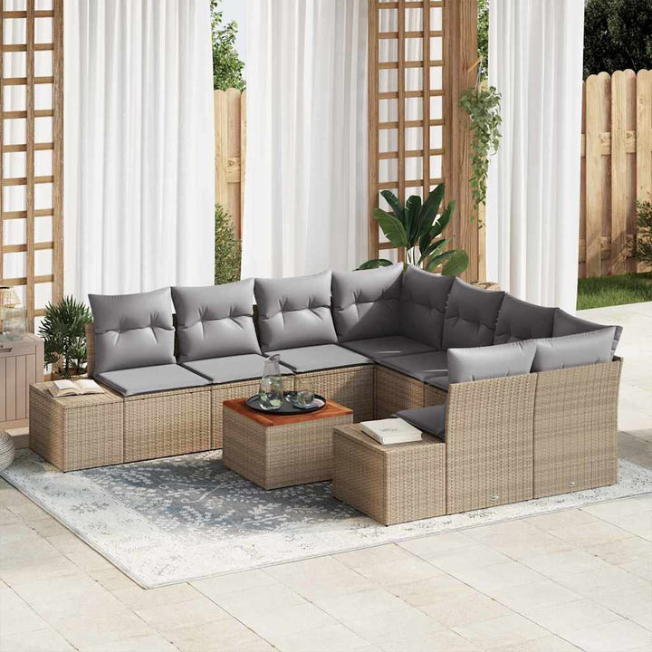 Havesofa Sæt med opbevaring 9 pcs Beige og lys grå polyrattan