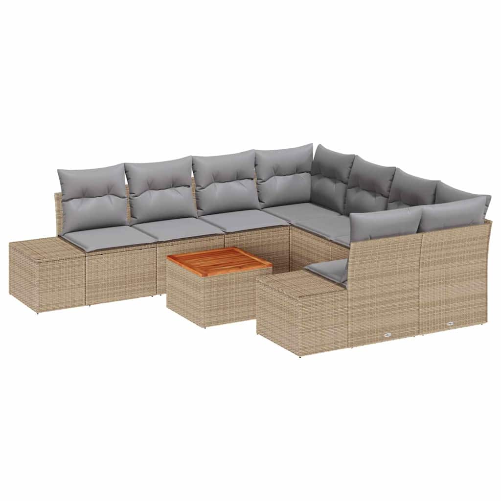 Havesofa Sæt med opbevaring 9 pcs Beige og lys grå polyrattan