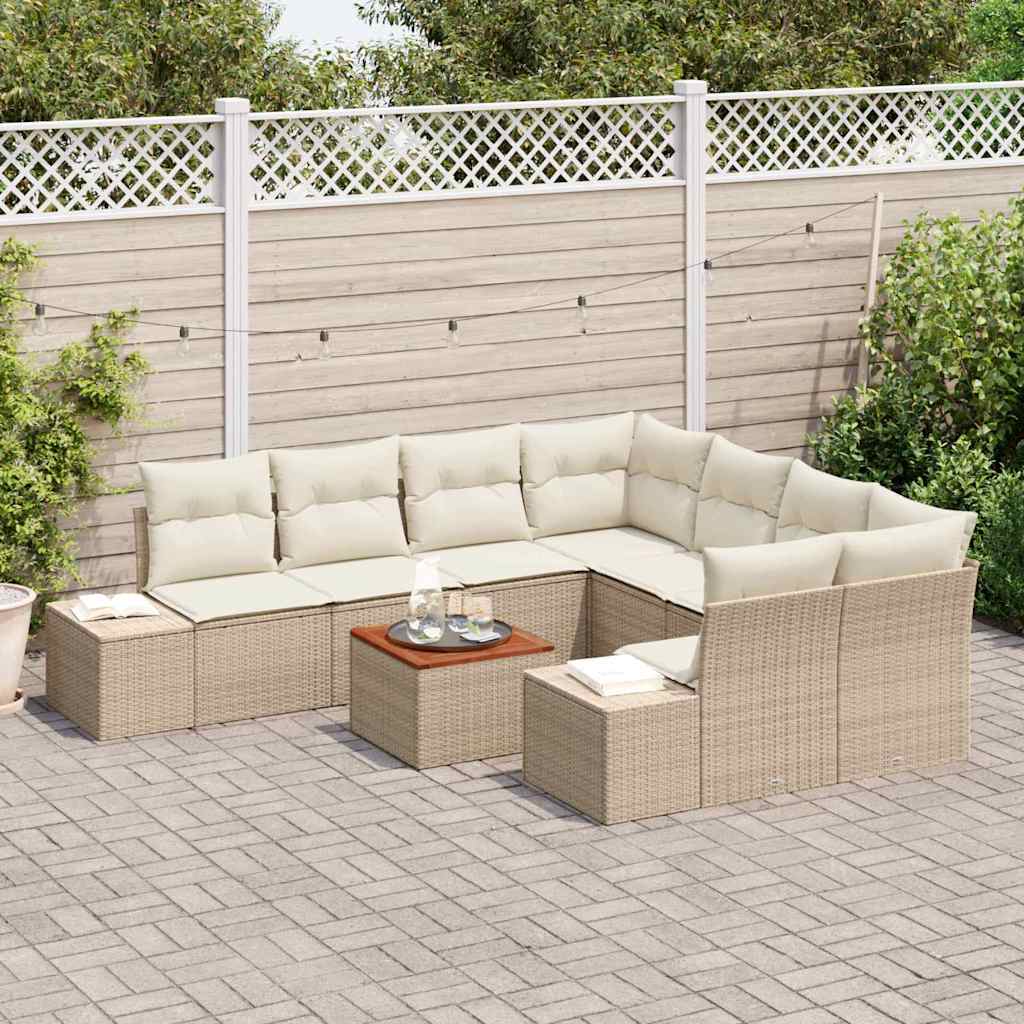 Havesofa Sæt med opbevaring 9 pcs Beige og creme polyrattan