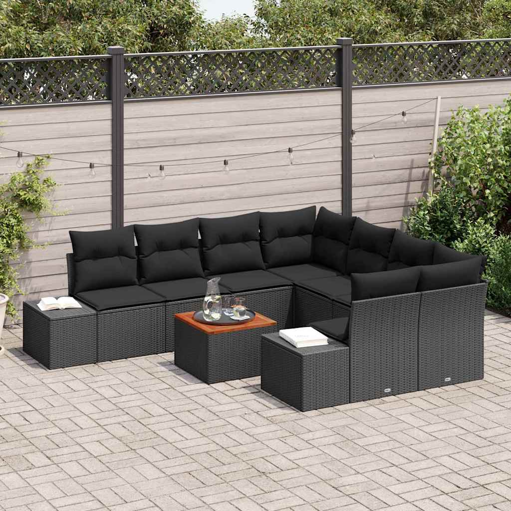 Havesofa Sæt med opbevaring 9 pcs Sort polyrattan