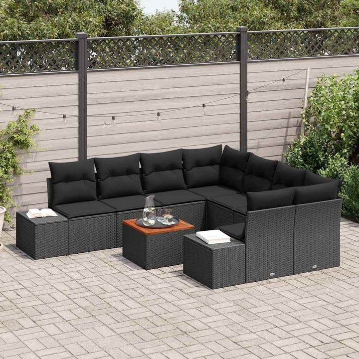 Havesofa Sæt med opbevaring 9 pcs Sort polyrattan