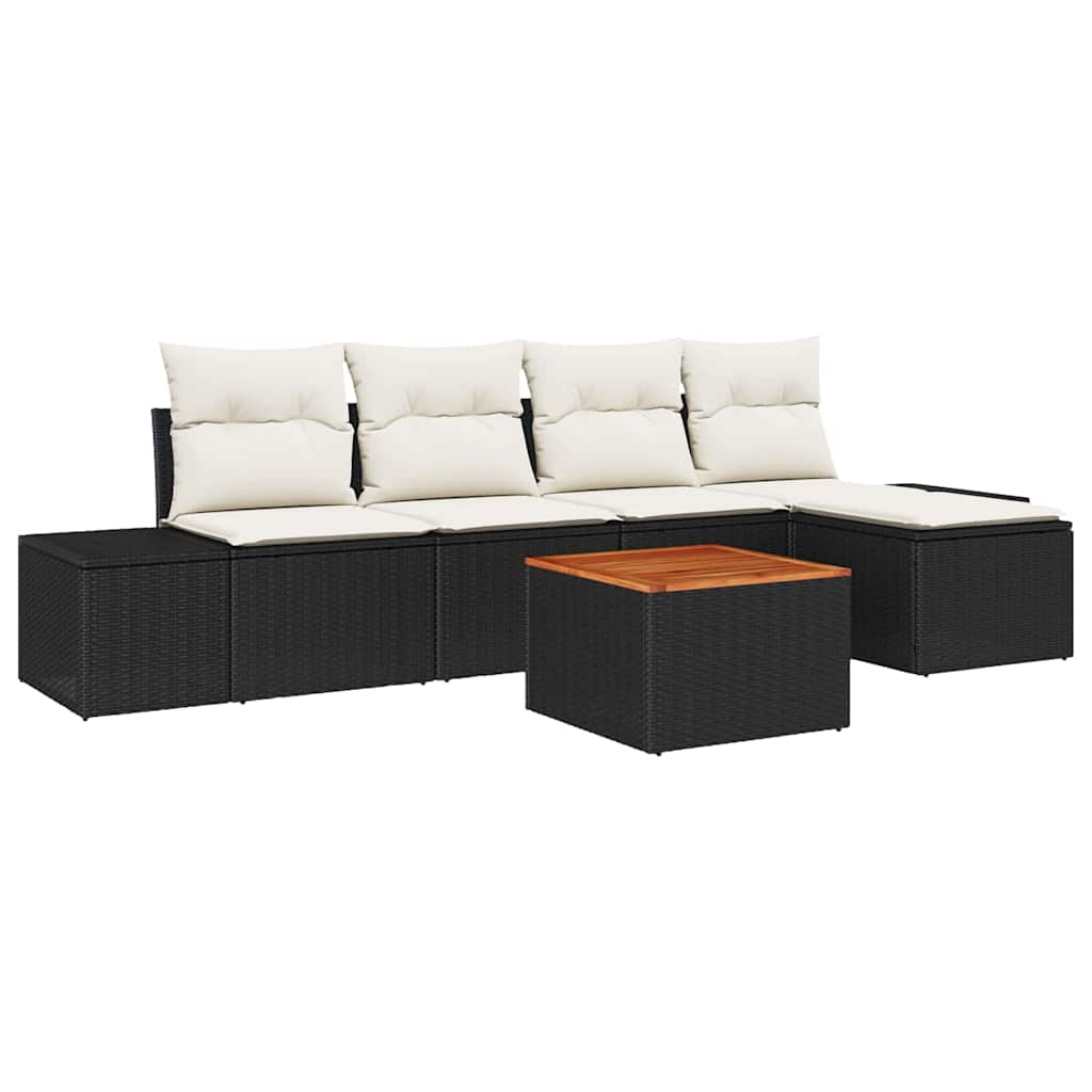 Havesofa Sæt med opbevaring 6 pcs Sort og Cream polyrattan