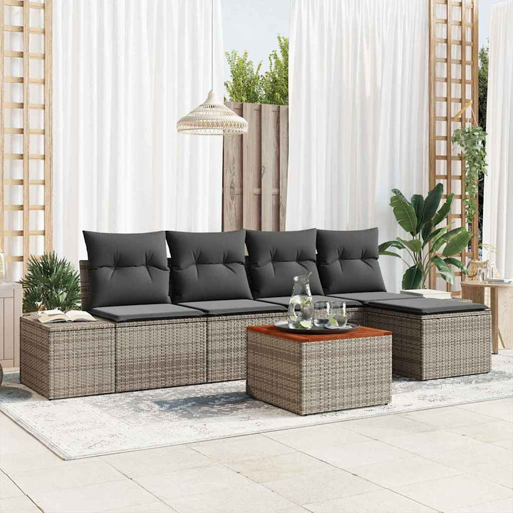 Havesofa Sæt med opbevaring 6 pcs Grå polyrattan
