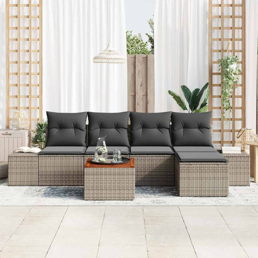 Havesofa Sæt med opbevaring 6 pcs Grå polyrattan