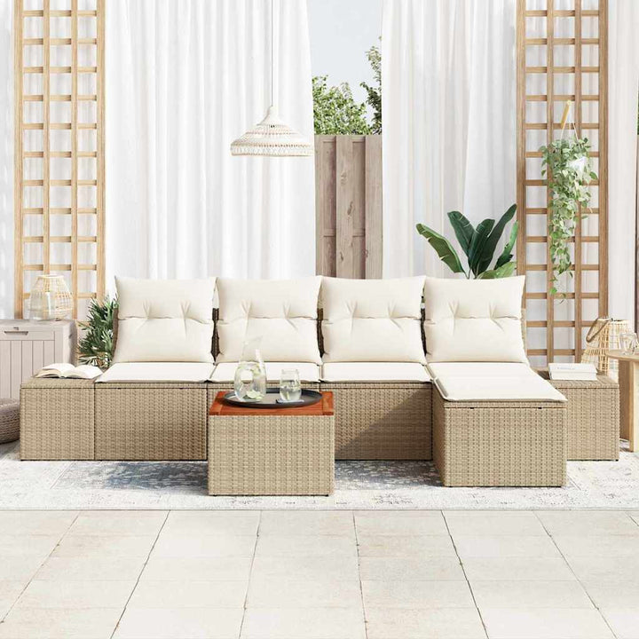 Havesofa Sæt 6 stk. Beige og creme polyrattan