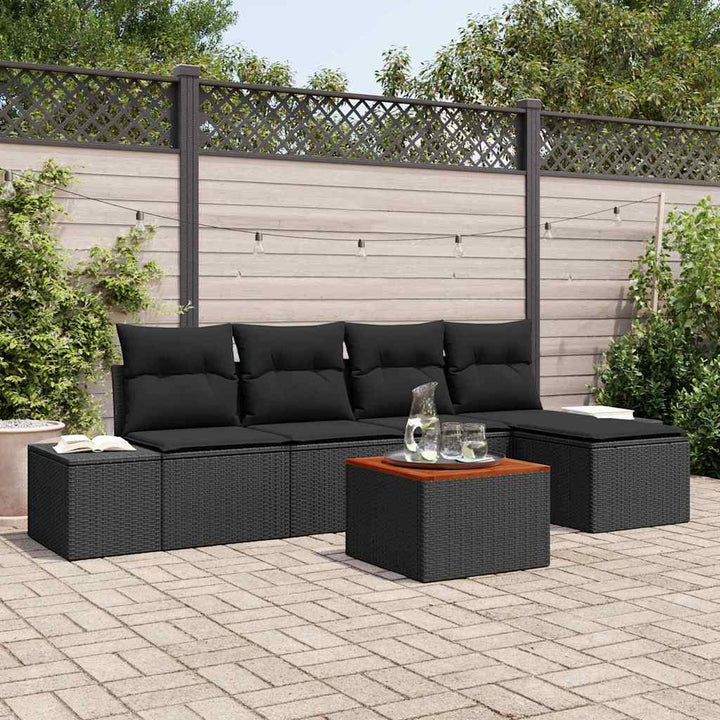 Havesofa Sæt med opbevaring 6 pcs Sort polyrattan