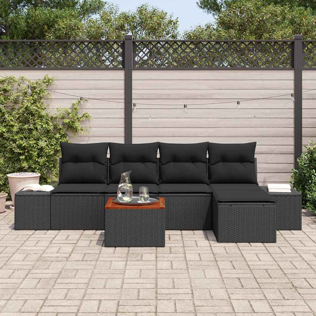 Havesofa Sæt med opbevaring 6 pcs Sort polyrattan