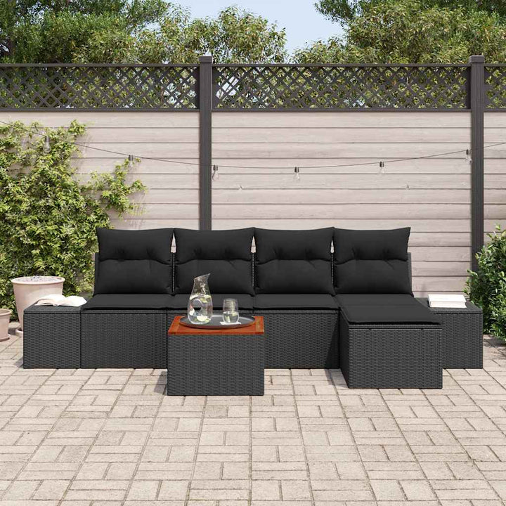 Havesofa Sæt med opbevaring 6 pcs Sort polyrattan