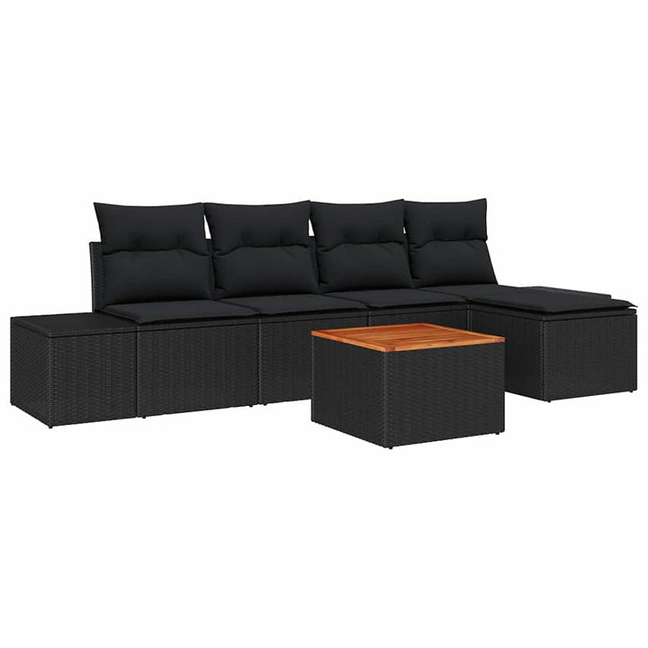 Havesofa Sæt med opbevaring 6 pcs Sort polyrattan
