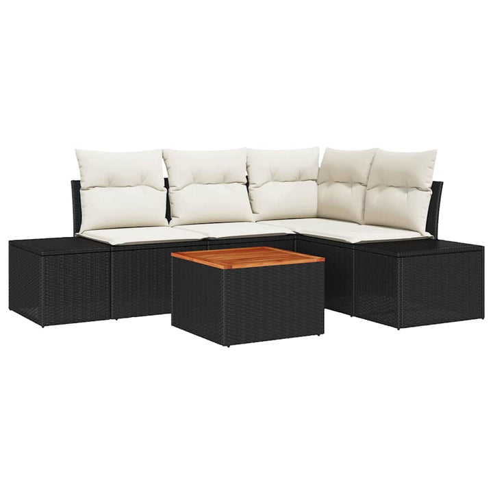 Havesofa Sæt med opbevaring 5 pcs Sort og Cream polyrattan