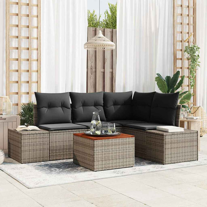 Havesofa Sæt med opbevaring 5 pcs Grå polyrattan