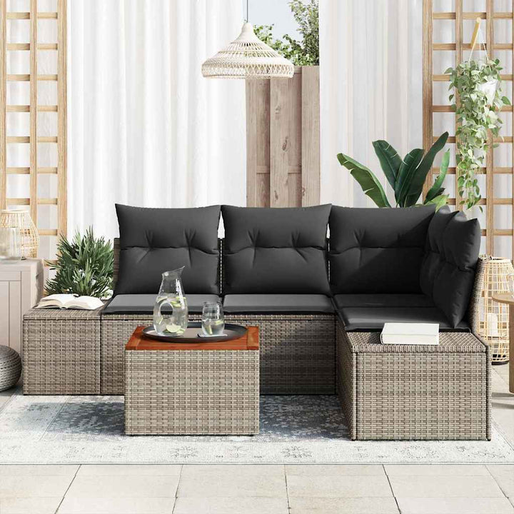Havesofa Sæt med opbevaring 5 pcs Grå polyrattan