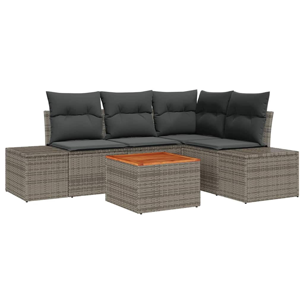 Havesofa Sæt med opbevaring 5 pcs Grå polyrattan