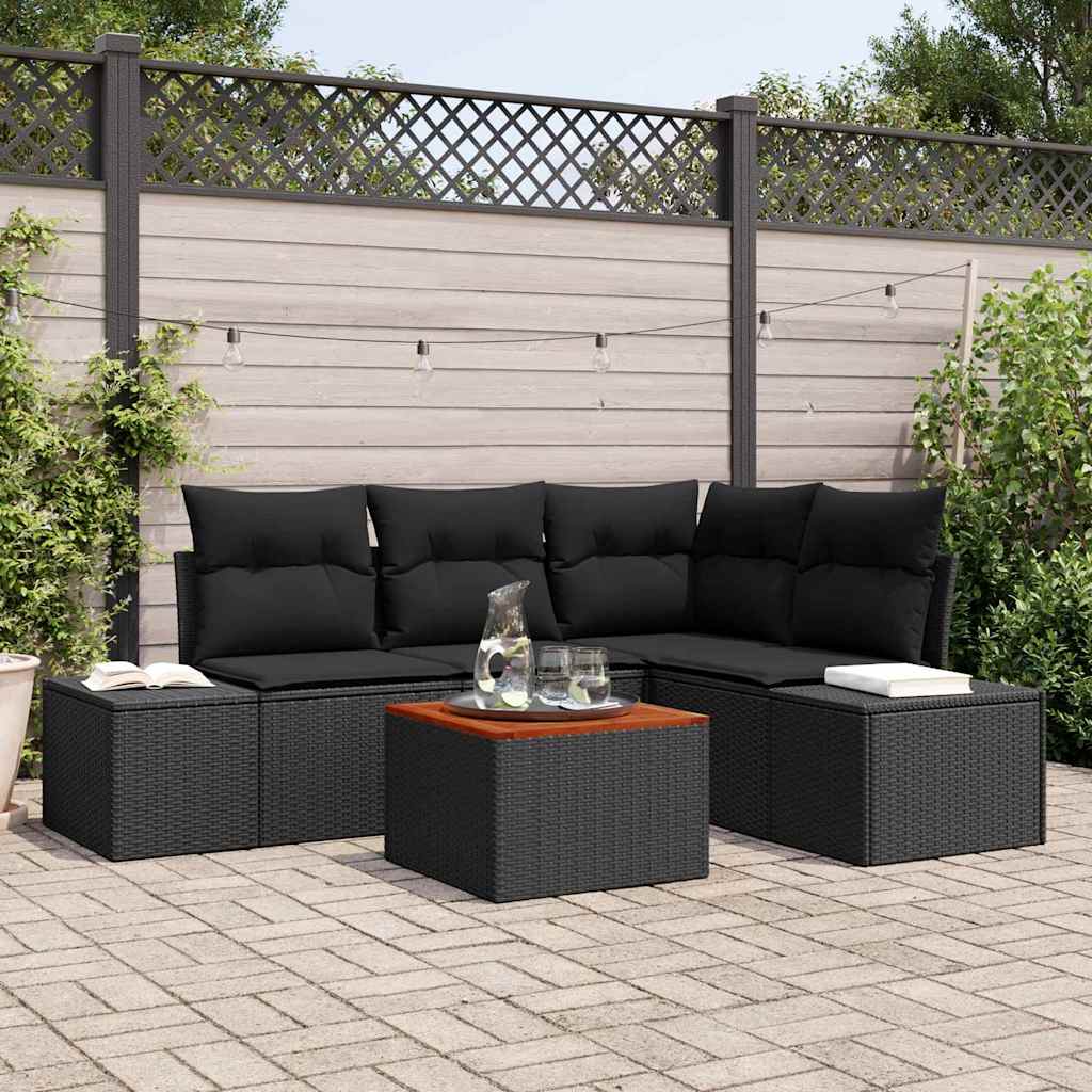 Havesofa Sæt 5 stk. Sort polyrattan