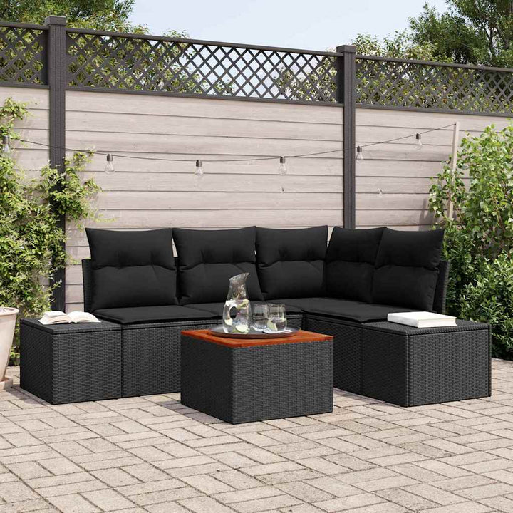 Havesofa Sæt med opbevaring 5 pcs Sort polyrattan