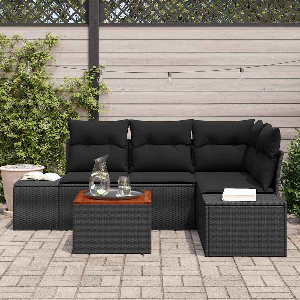 Havesofa Sæt med opbevaring 5 pcs Sort polyrattan