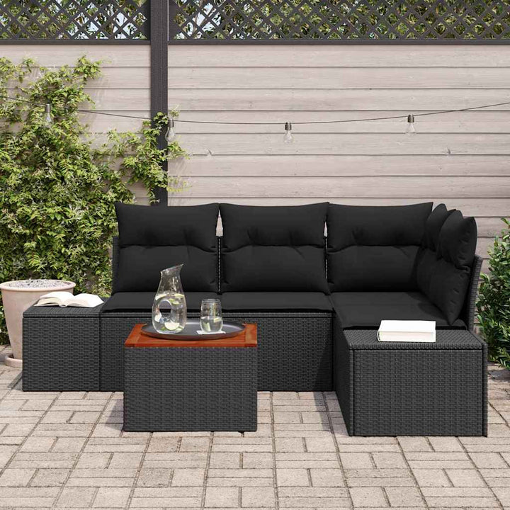 Havesofa Sæt med opbevaring 5 pcs Sort polyrattan