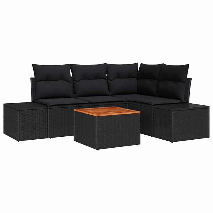Havesofa Sæt med opbevaring 5 pcs Sort polyrattan