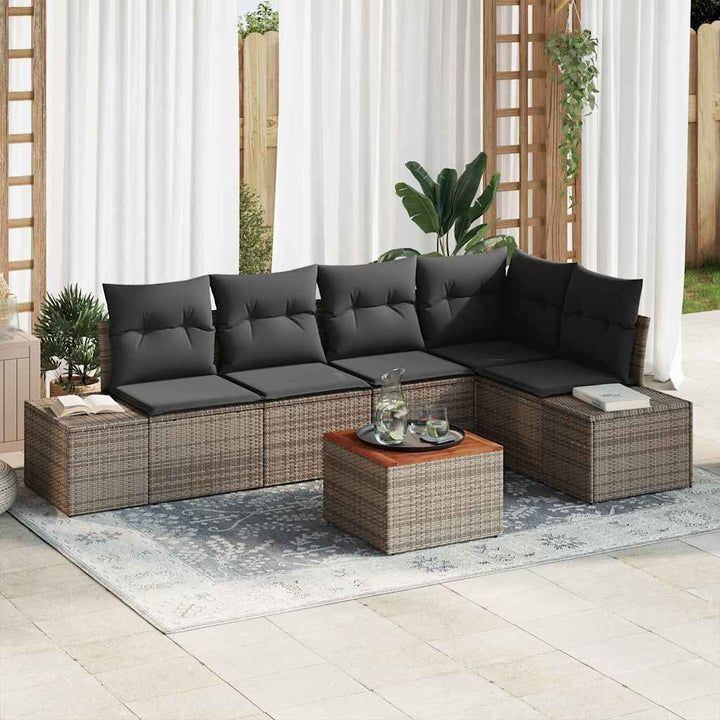 Havesofa Sæt med opbevaring 6 pcs Grå polyrattan