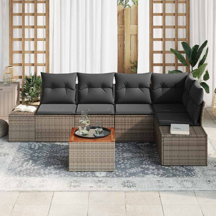 Havesofa Sæt med opbevaring 6 pcs Grå polyrattan