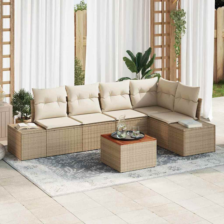 Havesofa Sæt med opbevaring 6 pcs Beige og creme polyrattan