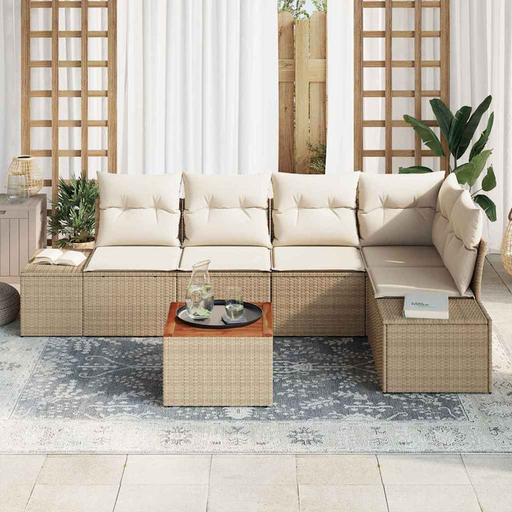 Havesofa Sæt med opbevaring 6 pcs Beige og creme polyrattan