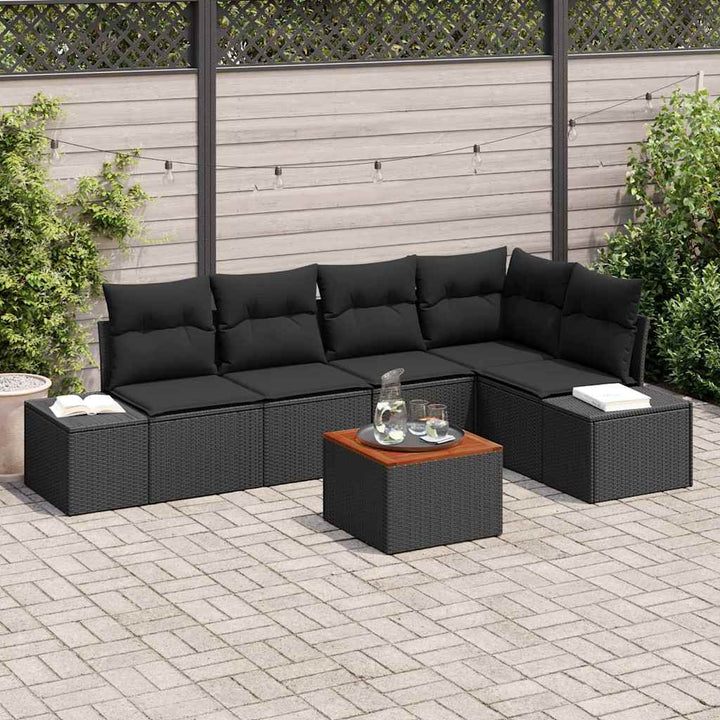 Havesofa Sæt med opbevaring 6 pcs Sort polyrattan