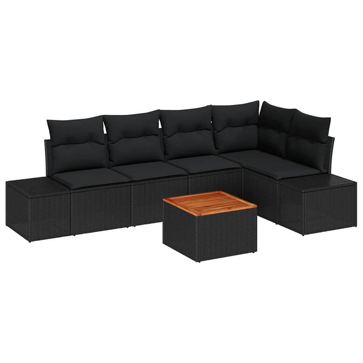 Havesofa Sæt med opbevaring 6 pcs Sort polyrattan