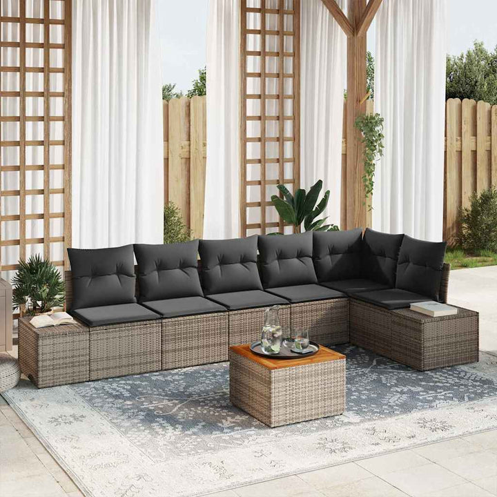 Havesofa Sæt med opbevaring 7 pcs Grå polyrattan