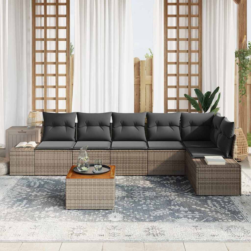 Havesofa Sæt med opbevaring 7 pcs Grå polyrattan