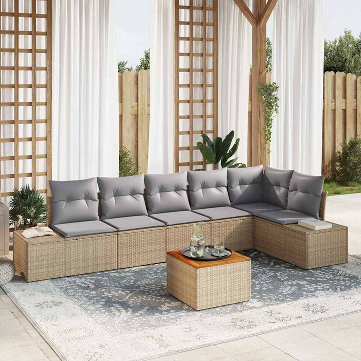 Havesofa Sæt med opbevaring 7 pcs Beige og lys grå polyrattan