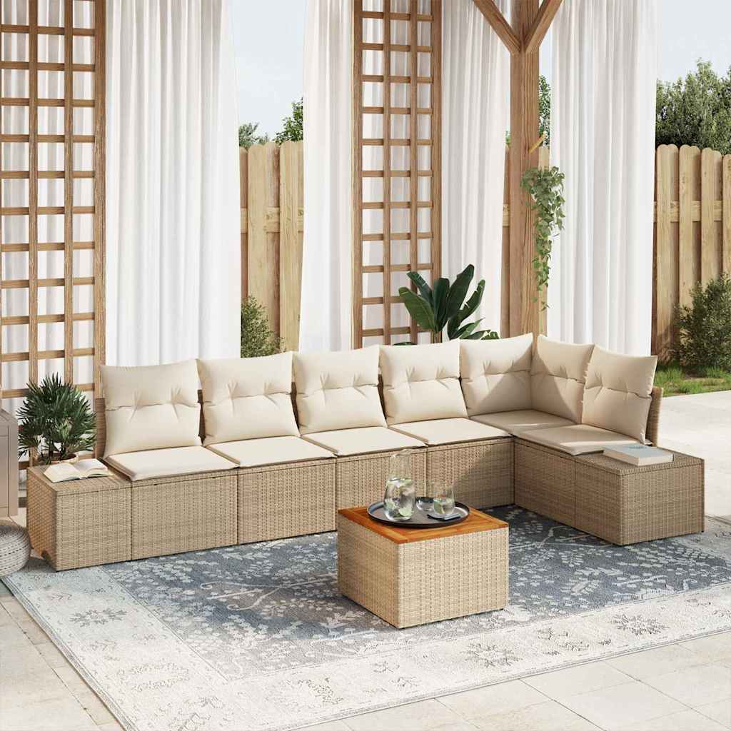 Havesofa Sæt med opbevaring 7 pcs Beige og creme polyrattan