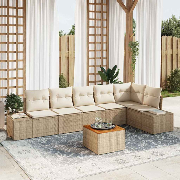 Havesofa Sæt med opbevaring 7 pcs Beige og creme polyrattan