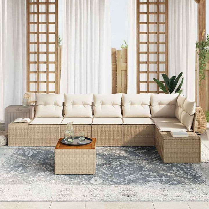 Havesofa Sæt med opbevaring 7 pcs Beige og creme polyrattan