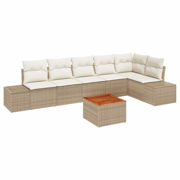 Havesofa Sæt med opbevaring 7 pcs Beige og creme polyrattan