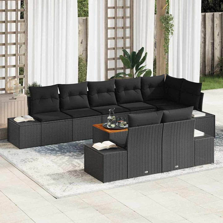 Havesofa Sæt med opbevaring 9 pcs Sort