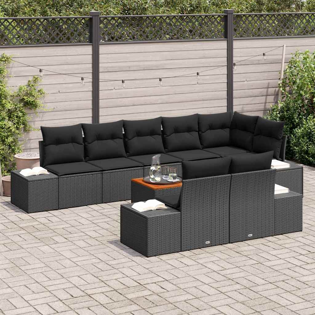 Havesofa Sæt med opbevaring 9 pcs Sort