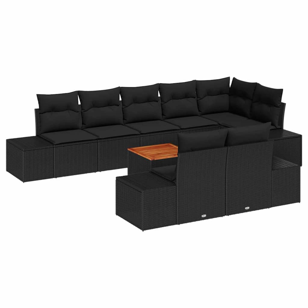 Havesofa Sæt med opbevaring 9 pcs Sort