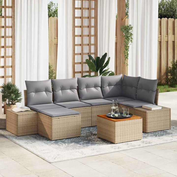 Havesofa Sæt 7 pcs beige og lysegrå