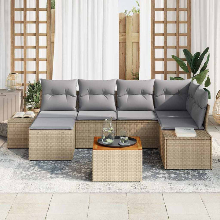 Havesofa Sæt 7 pcs beige og lysegrå
