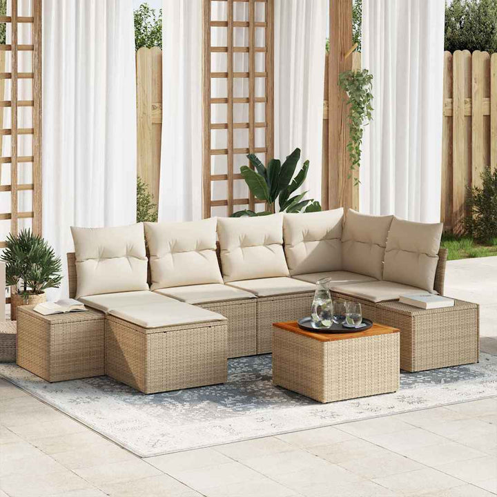 Havesofa Sæt 7 pcs Beige og hvid