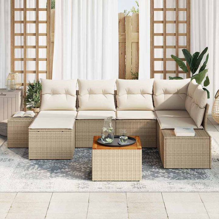Havesofa Sæt 7 pcs Beige og hvid