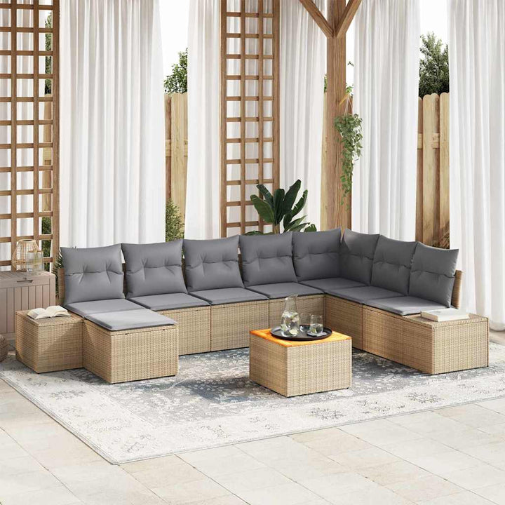 Havesofa Sæt 9 pcs beige og lysegrå
